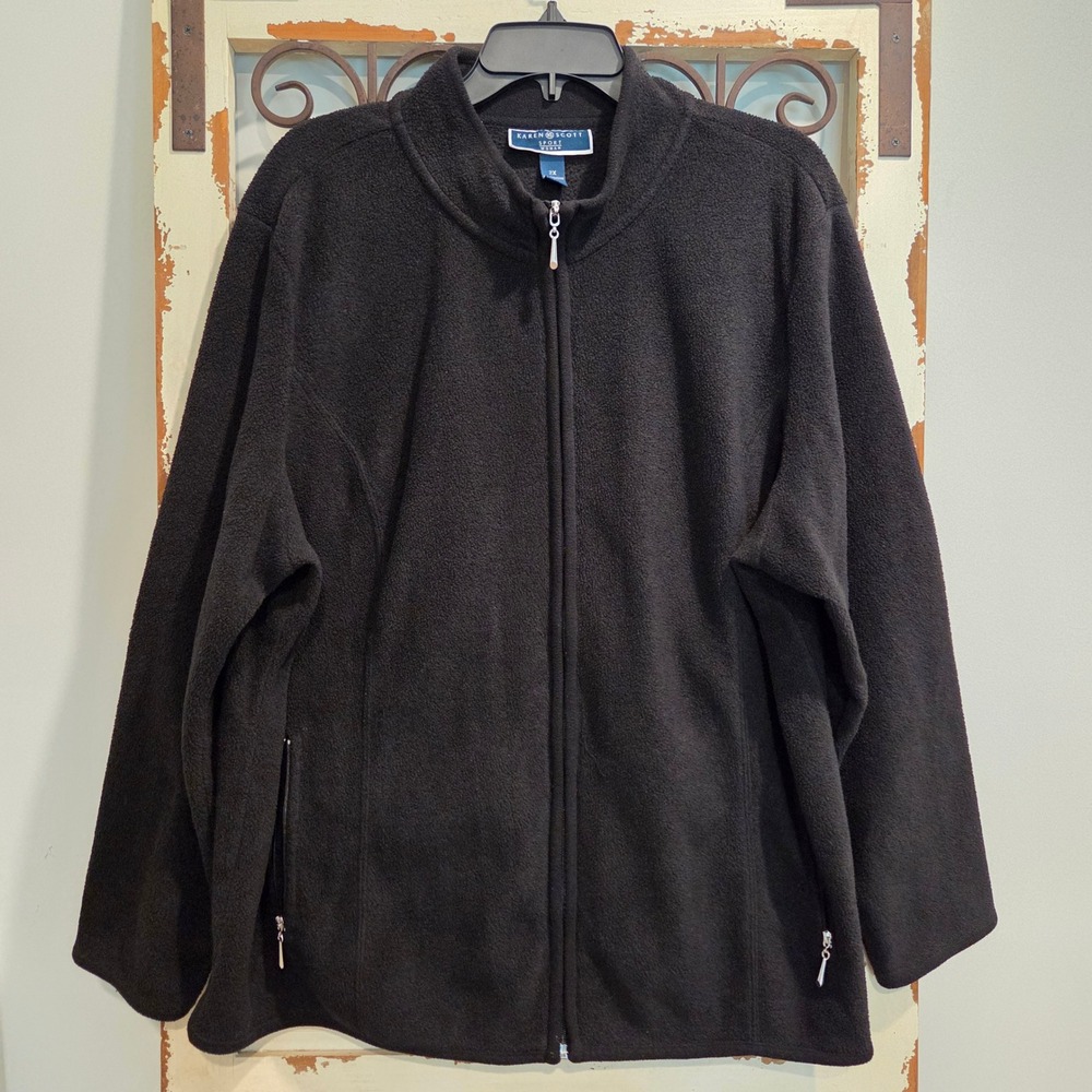 Karen Scott Sport Woman Black Fleece Full Zip Jacket Mock Neck Plus Size 2X